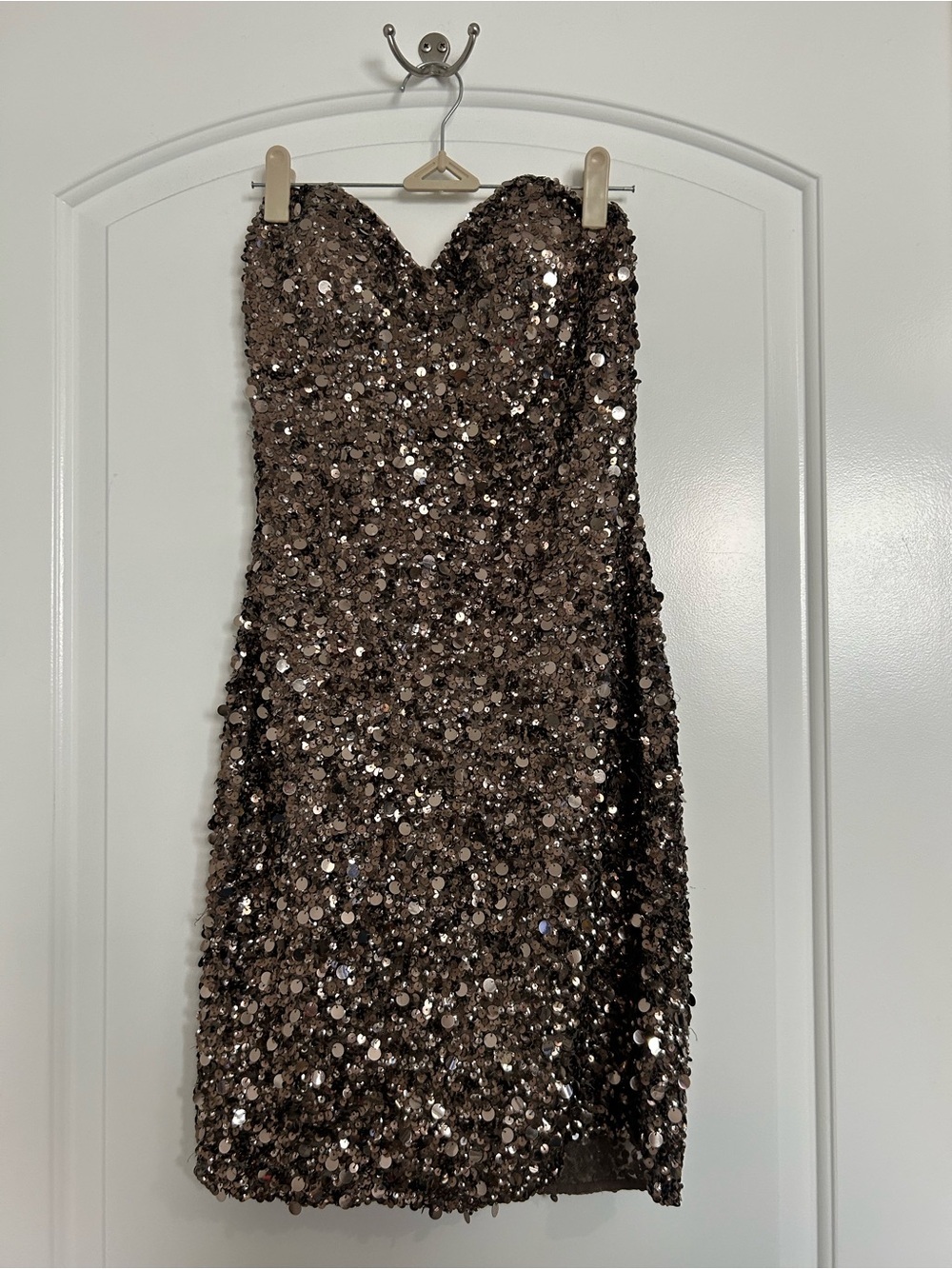 90s Vintage 100% Silk Strapless Slip Sequined Mini Dress Size XS Chic Feminine